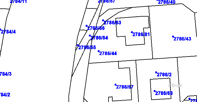 Parcela st. 2786/44 v KÚ Kuřim, Katastrální mapa