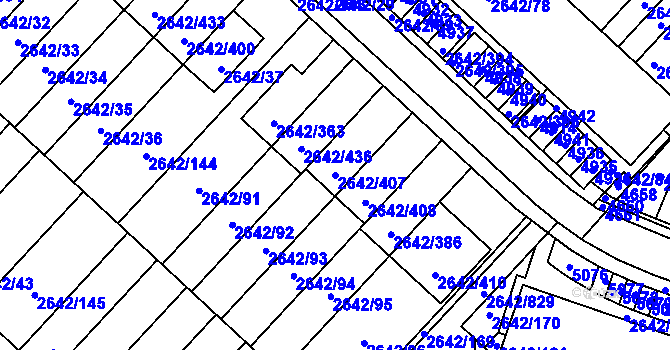 Parcela st. 2642/407 v KÚ Kuřim, Katastrální mapa