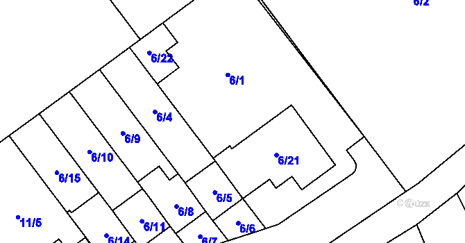 Parcela st. 6/1 v KÚ Kuřim, Katastrální mapa