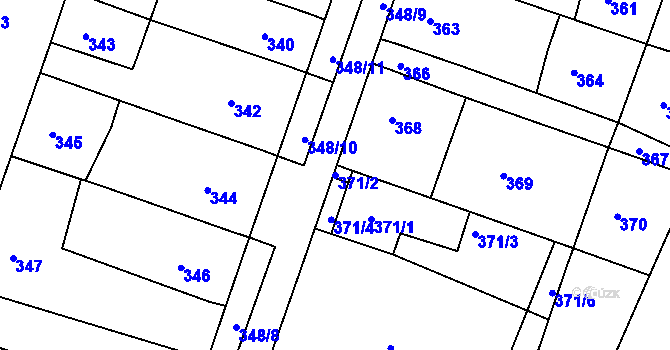 Parcela st. 371/2 v KÚ Kuřim, Katastrální mapa