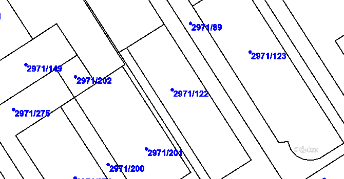 Parcela st. 2971/122 v KÚ Kuřim, Katastrální mapa