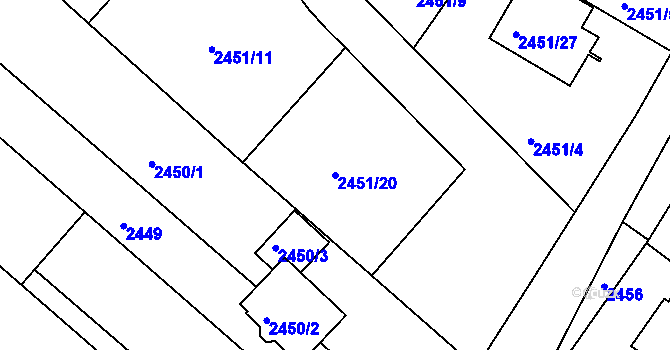 Parcela st. 2451/20 v KÚ Kuřim, Katastrální mapa