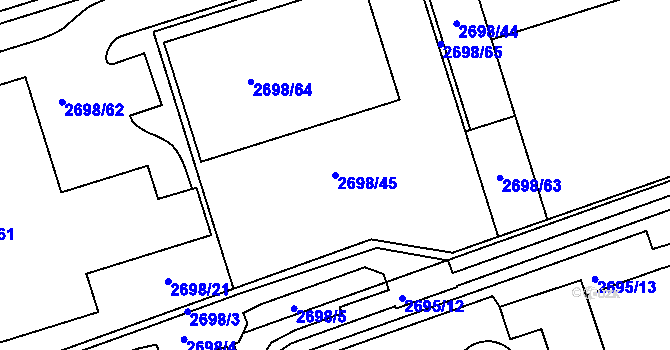 Parcela st. 2698/45 v KÚ Kuřim, Katastrální mapa