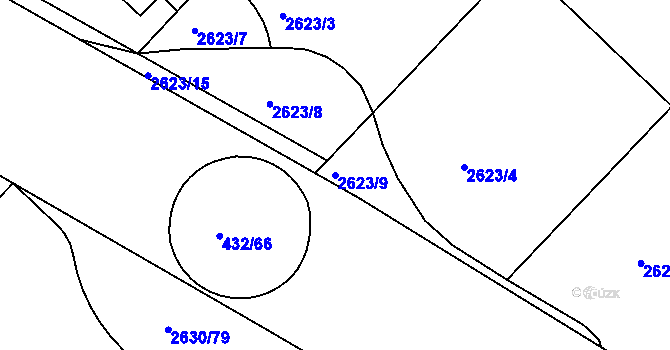 Parcela st. 2623/9 v KÚ Kuřim, Katastrální mapa