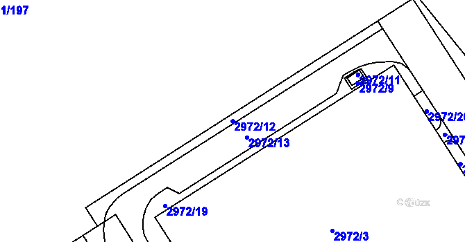 Parcela st. 2972/12 v KÚ Kuřim, Katastrální mapa
