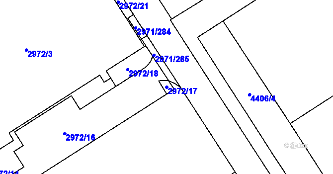 Parcela st. 2972/17 v KÚ Kuřim, Katastrální mapa
