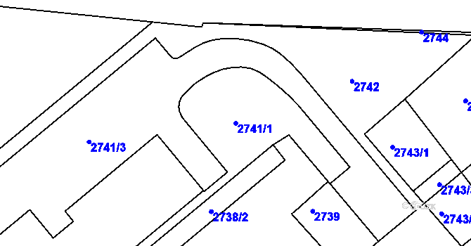 Parcela st. 2741/1 v KÚ Kuřim, Katastrální mapa
