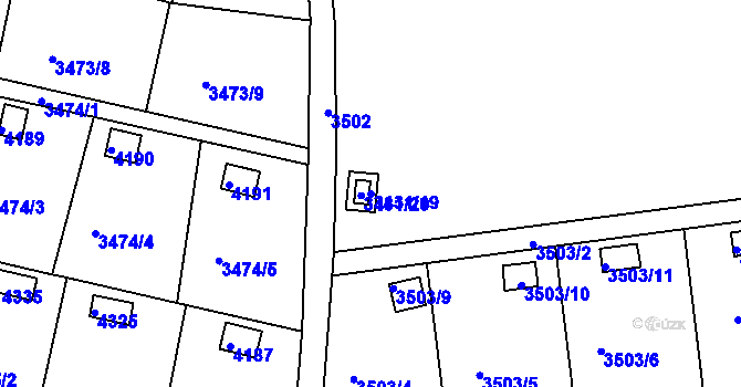 Parcela st. 3431/19 v KÚ Kuřim, Katastrální mapa