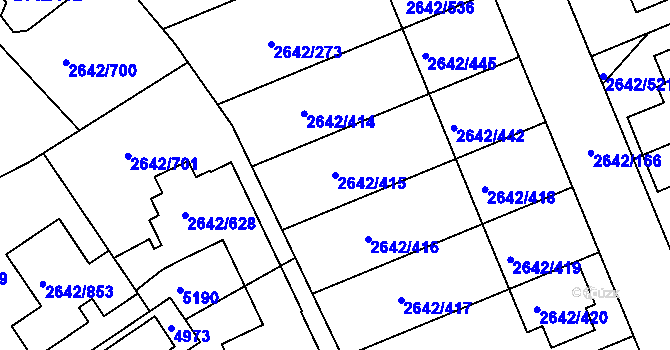 Parcela st. 2642/415 v KÚ Kuřim, Katastrální mapa