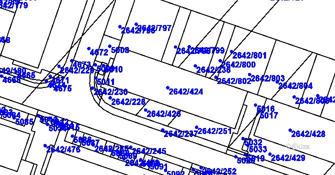 Parcela st. 2642/424 v KÚ Kuřim, Katastrální mapa