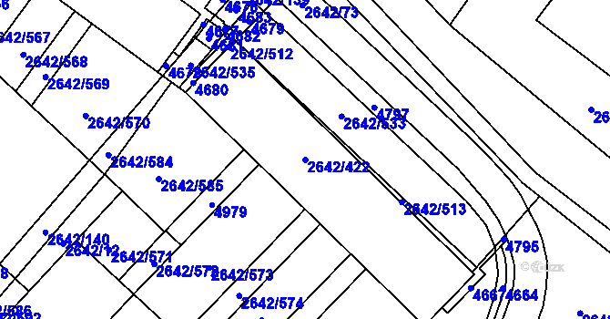 Parcela st. 2642/422 v KÚ Kuřim, Katastrální mapa
