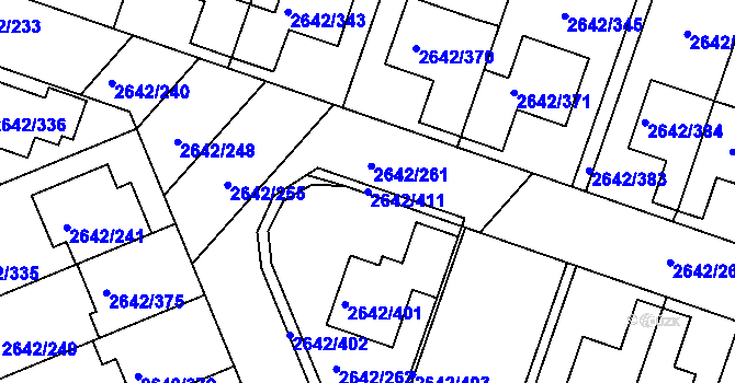 Parcela st. 2642/411 v KÚ Kuřim, Katastrální mapa