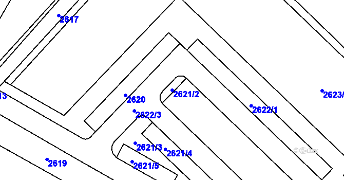 Parcela st. 2621/2 v KÚ Kuřim, Katastrální mapa