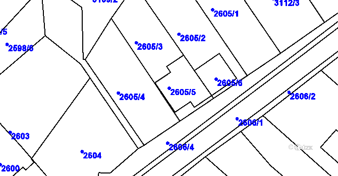 Parcela st. 2605/5 v KÚ Kuřim, Katastrální mapa