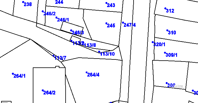 Parcela st. 113/10 v KÚ Kuřim, Katastrální mapa