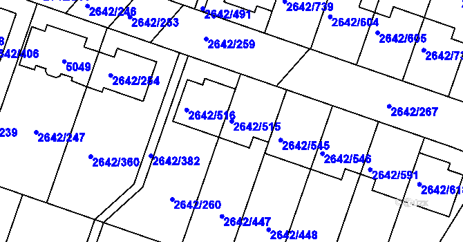 Parcela st. 2642/515 v KÚ Kuřim, Katastrální mapa