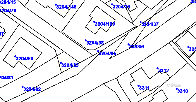 Parcela st. 3204/95 v KÚ Kuřim, Katastrální mapa