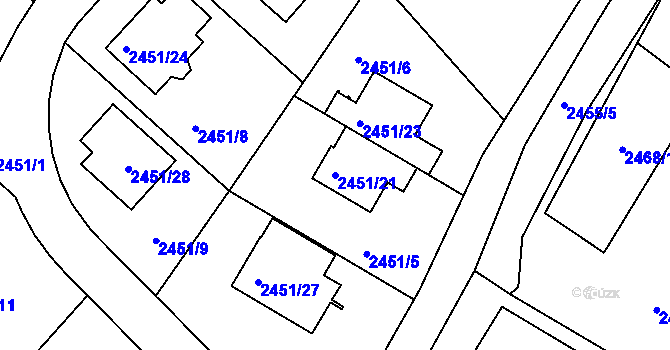 Parcela st. 2451/21 v KÚ Kuřim, Katastrální mapa