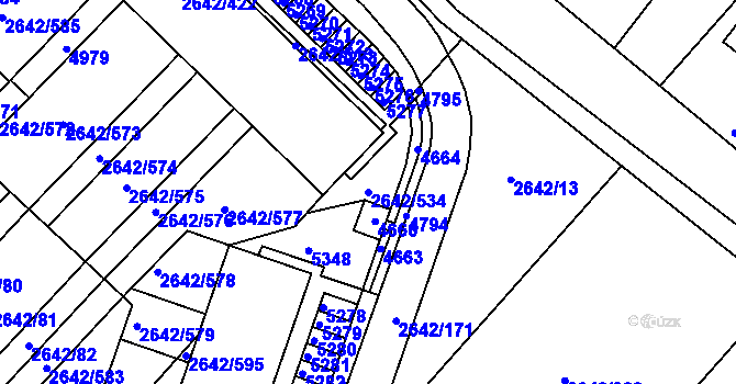Parcela st. 2642/534 v KÚ Kuřim, Katastrální mapa