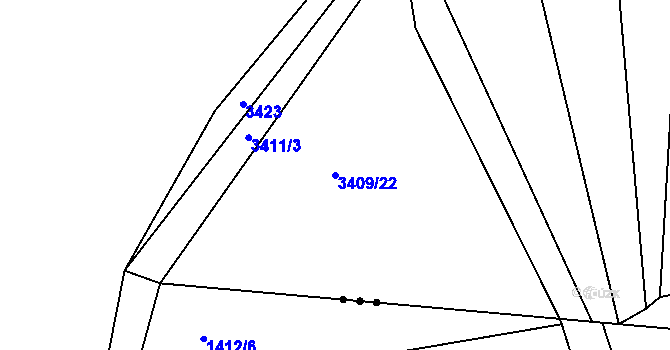 Parcela st. 3409/22 v KÚ Kuřim, Katastrální mapa
