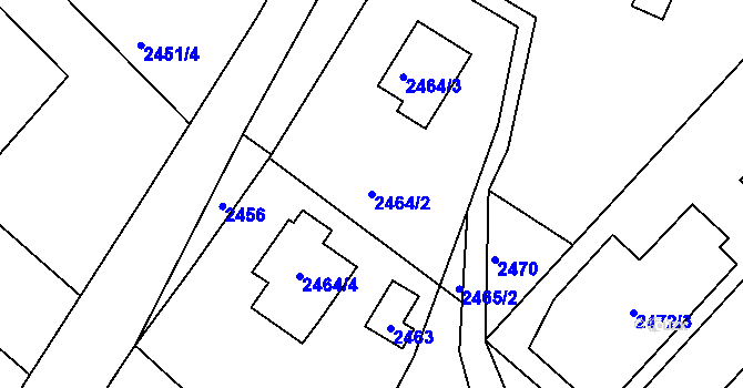 Parcela st. 2464/2 v KÚ Kuřim, Katastrální mapa