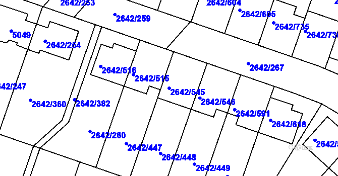 Parcela st. 2642/545 v KÚ Kuřim, Katastrální mapa