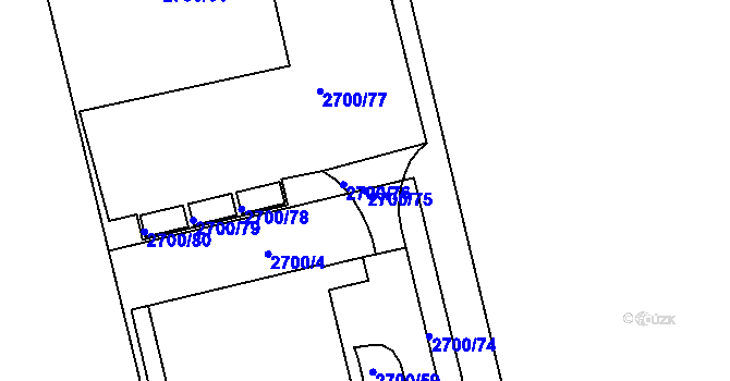 Parcela st. 2700/75 v KÚ Kuřim, Katastrální mapa