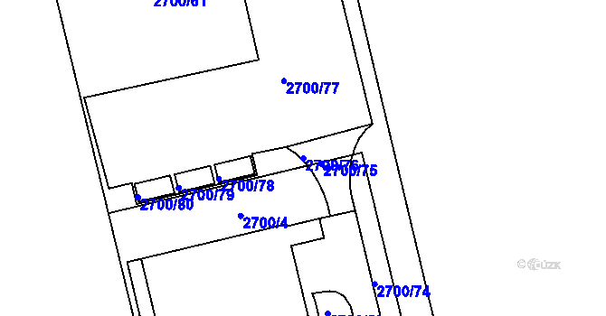 Parcela st. 2700/76 v KÚ Kuřim, Katastrální mapa