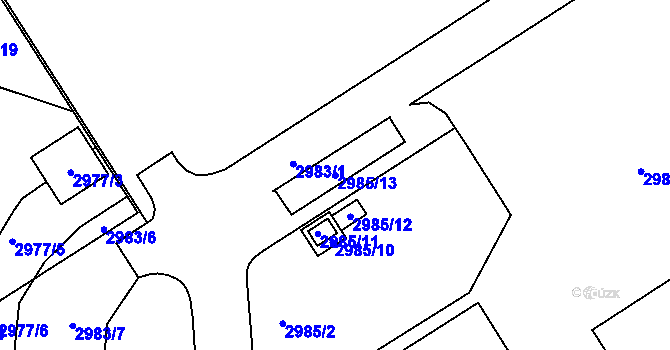 Parcela st. 2985/13 v KÚ Kuřim, Katastrální mapa