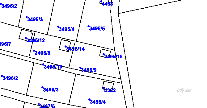 Parcela st. 3495/16 v KÚ Kuřim, Katastrální mapa