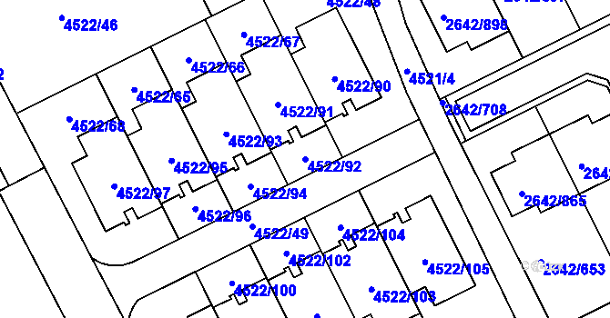 Parcela st. 4522/92 v KÚ Kuřim, Katastrální mapa