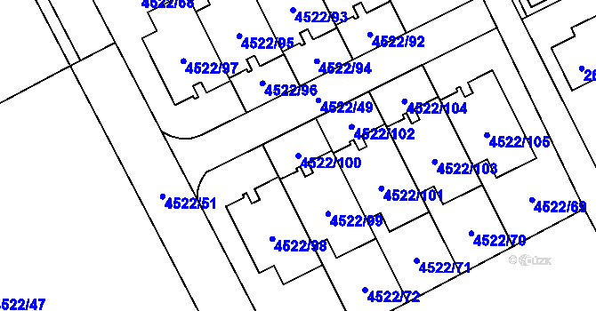 Parcela st. 4522/100 v KÚ Kuřim, Katastrální mapa