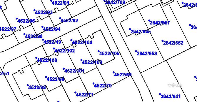 Parcela st. 4522/105 v KÚ Kuřim, Katastrální mapa