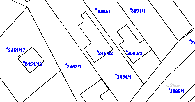Parcela st. 2454/2 v KÚ Kuřim, Katastrální mapa