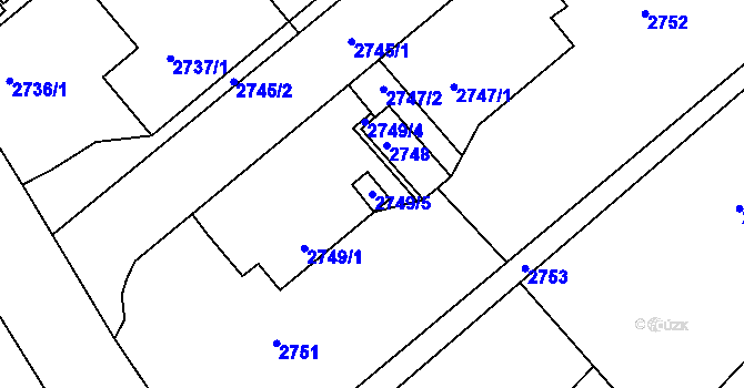 Parcela st. 2749/5 v KÚ Kuřim, Katastrální mapa