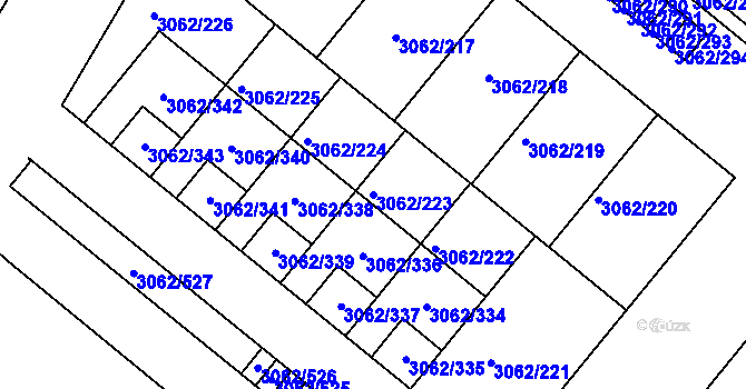 Parcela st. 3062/223 v KÚ Kuřim, Katastrální mapa