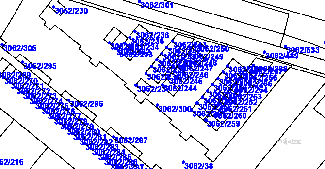 Parcela st. 3062/244 v KÚ Kuřim, Katastrální mapa