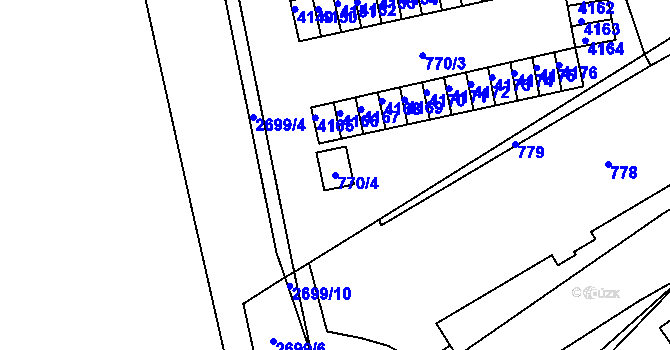 Parcela st. 770/4 v KÚ Kuřim, Katastrální mapa