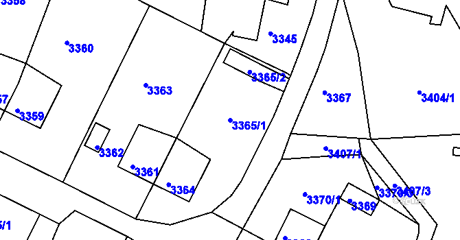 Parcela st. 3365/1 v KÚ Kuřim, Katastrální mapa
