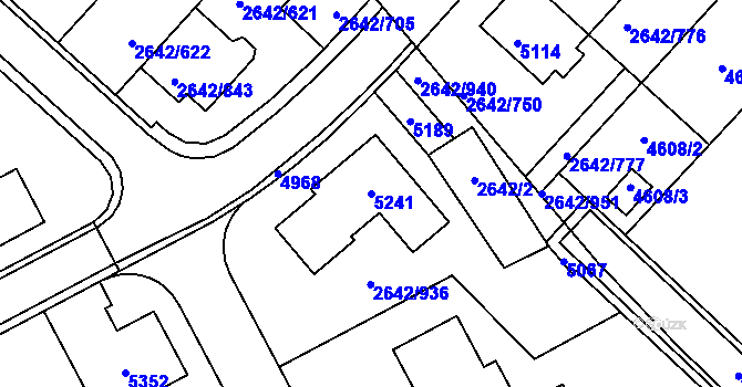 Parcela st. 5241 v KÚ Kuřim, Katastrální mapa