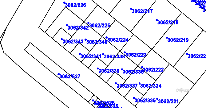 Parcela st. 3062/338 v KÚ Kuřim, Katastrální mapa