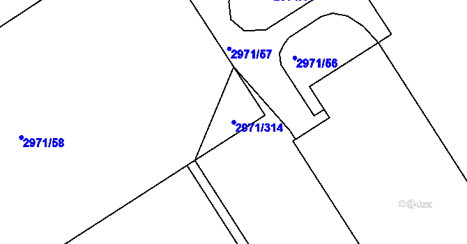 Parcela st. 2971/314 v KÚ Kuřim, Katastrální mapa