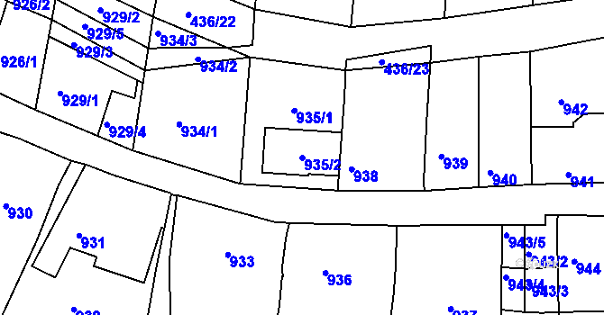 Parcela st. 935/2 v KÚ Kuřim, Katastrální mapa