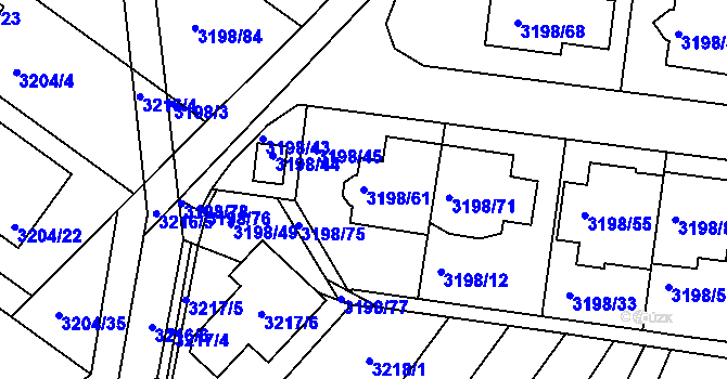 Parcela st. 3198/61 v KÚ Kuřim, Katastrální mapa