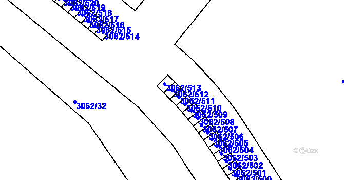 Parcela st. 3062/512 v KÚ Kuřim, Katastrální mapa