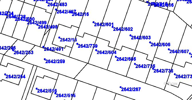 Parcela st. 2642/604 v KÚ Kuřim, Katastrální mapa