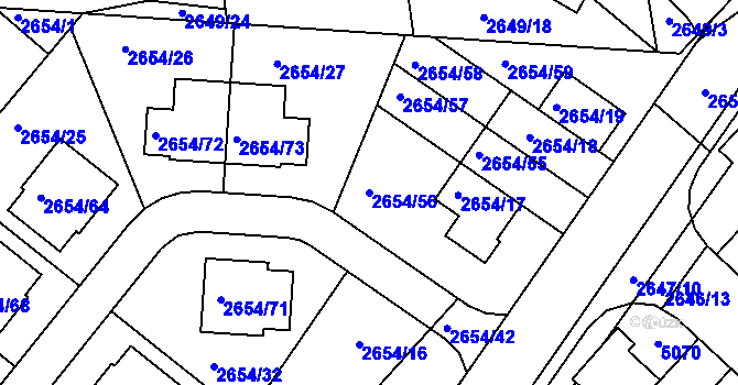 Parcela st. 2654/56 v KÚ Kuřim, Katastrální mapa