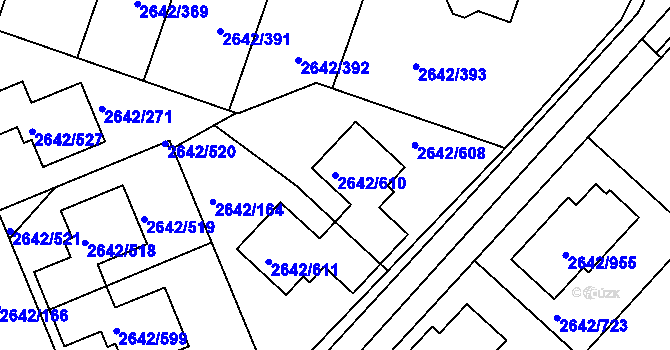 Parcela st. 2642/610 v KÚ Kuřim, Katastrální mapa