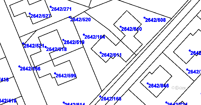 Parcela st. 2642/611 v KÚ Kuřim, Katastrální mapa