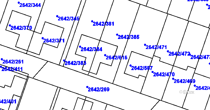 Parcela st. 2642/616 v KÚ Kuřim, Katastrální mapa